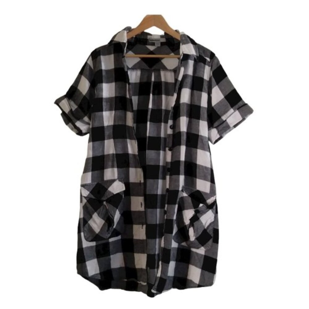 BAILEY BLUE women's short-sleeved plaid denim nightgown, size L
